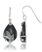 Load image into Gallery viewer, Sterling Silver_Tori Hill® Genuine Marcasite and Black Onyx Teardrop Dangle Earrings_I_Heart_1