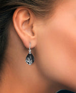 Load image into Gallery viewer, Sterling Silver_Tori Hill® Genuine Marcasite and Black Onyx Teardrop Dangle Earrings_I_Heart_1