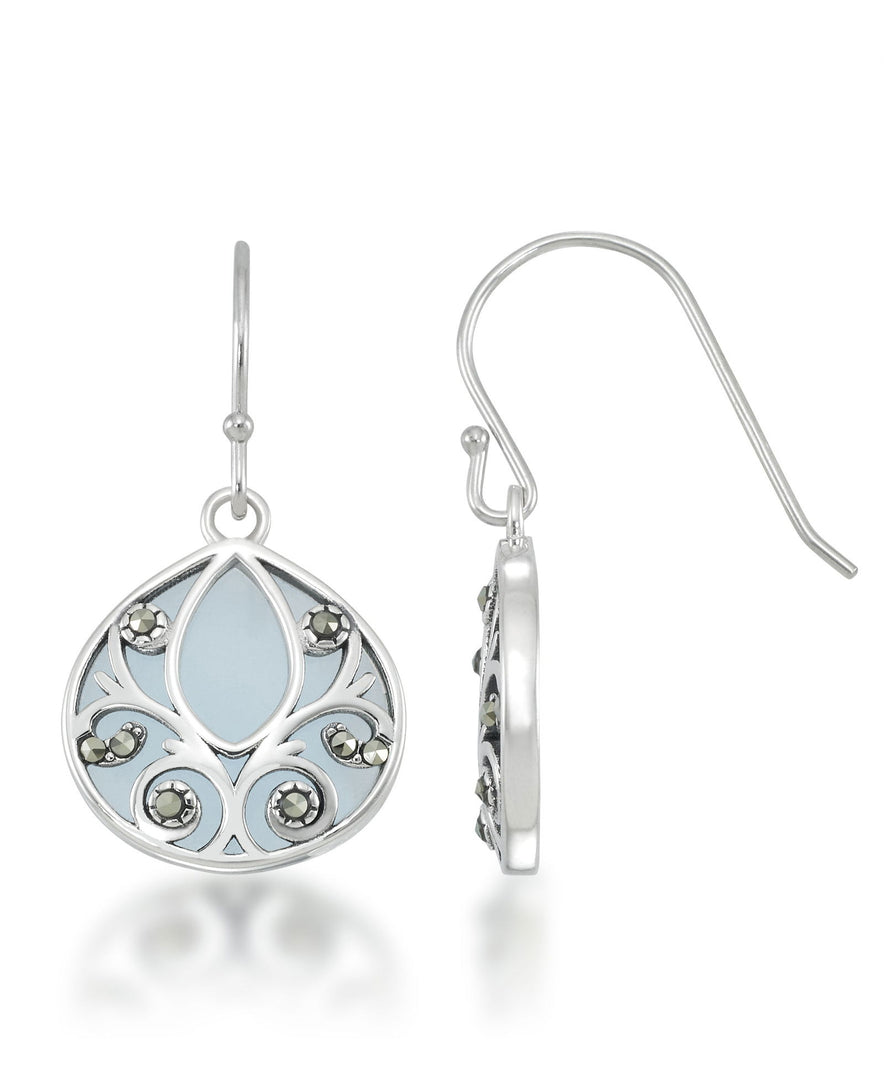 Sterling Silver_Tori Hill® Genuine Marcasite and Simulated Blue Apatite Graduated Dangle Earrings_I_Heart_1