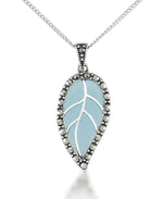 Load image into Gallery viewer, Sterling Silver_Tori Hill® Genuine Marcasite Simulated Blue Apatite Leaf Motif Pendant_I_Heart_1