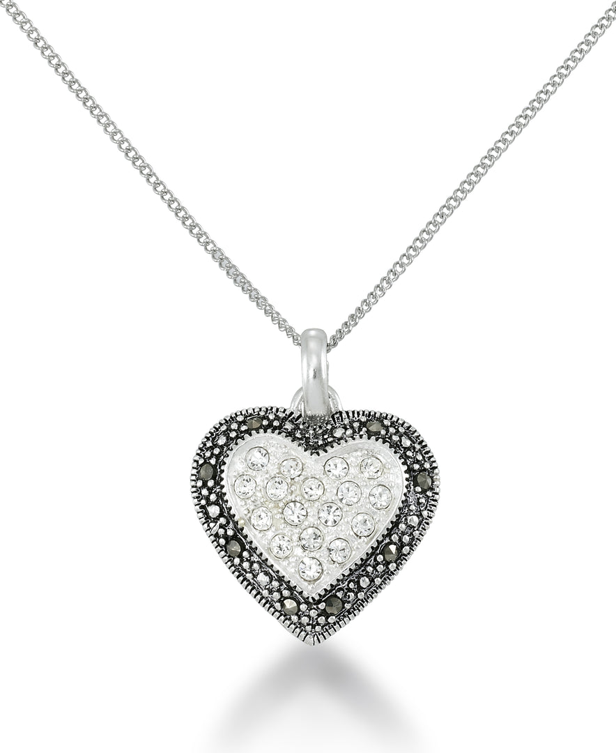 Sterling Silver_Tori Hill® Genuine Marcasite and Crystal Heart Pendant, 18" Chain_I_Heart_1