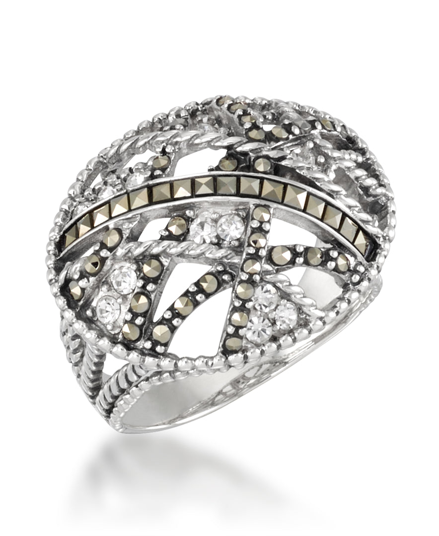 Sterling Silver_Tori Hill® Genuine Marcasite and Crystal Highway Ring_I_Heart_1