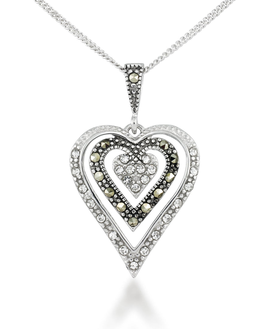 Sterling Silver_Tori Hill® Genuine Marcasite and Crystal Multi Heart Pendant 18"_I_Heart_1