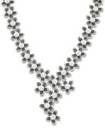 Load image into Gallery viewer, Sterling Silver_Tori Hill® Genuine Marcasite and Crystal Sculpted Floral Necklace with Perfectly Round Simulated Pearls_I_Heart_1