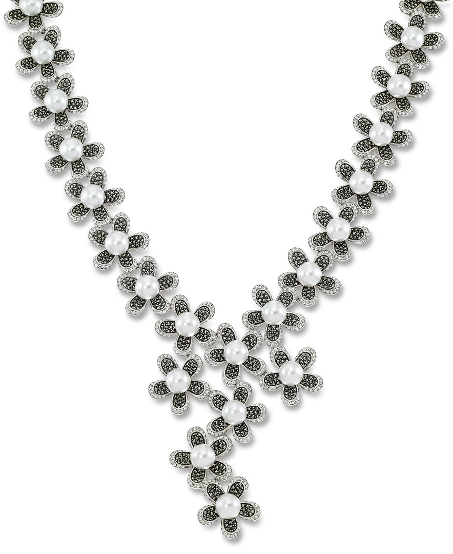 Sterling Silver_Tori Hill® Genuine Marcasite and Crystal Sculpted Floral Necklace with Perfectly Round Simulated Pearls_I_Heart_1