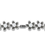 Load image into Gallery viewer, Sterling Silver_Tori Hill® Genuine Marcasite and Crystal Sculpted Floral Necklace with Perfectly Round Simulated Pearls_I_Heart_1