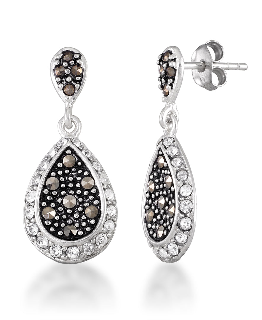 Sterling Silver_Tori Hill® Genuine Marcasite and Crystal Teardrop Dangle Earrings_I_Heart_1