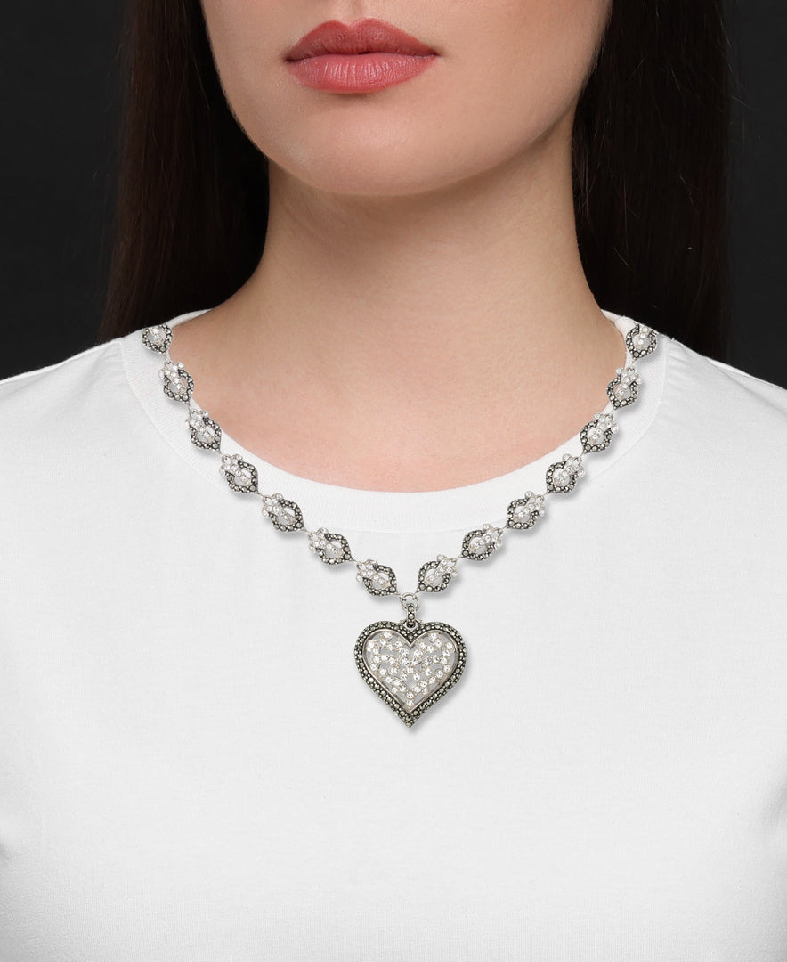 Sterling Silver_Tori Hill® Genuine Marcasite and Crystal Victorian Heart Necklace_I_Heart_1