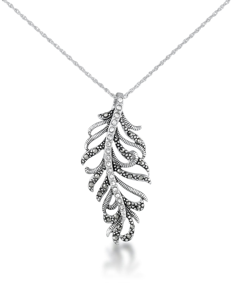 Sterling Silver_Tori Hill® Genuine Marcasite and Crystal Vine Design Pendant, 18"_I_Heart_1