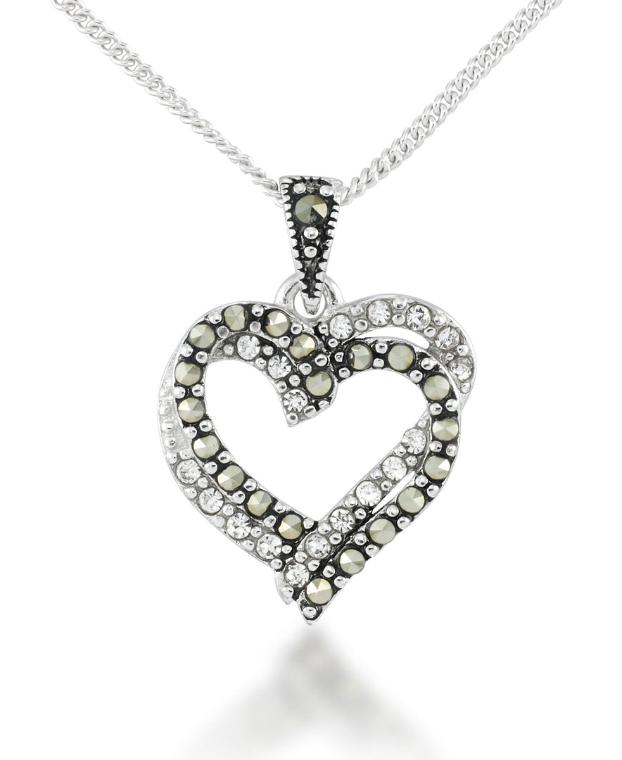Sterling Silver_Tori Hill® Genuine Marcasite and Crystals Double Heart Pendant 18"_I_Heart_1