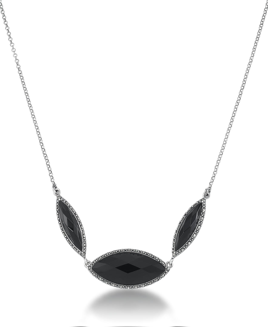 Sterling Silver_Tori Hill® Genuine Marcasite and Faceted Black Onyx Marquise Station Necklace, 17"_I_Heart_1