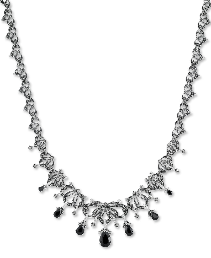 Sterling Silver_Tori Hill® Genuine Marcasite and Faceted Black Onyx Victorian Style Necklace, 18"_I_Heart_1
