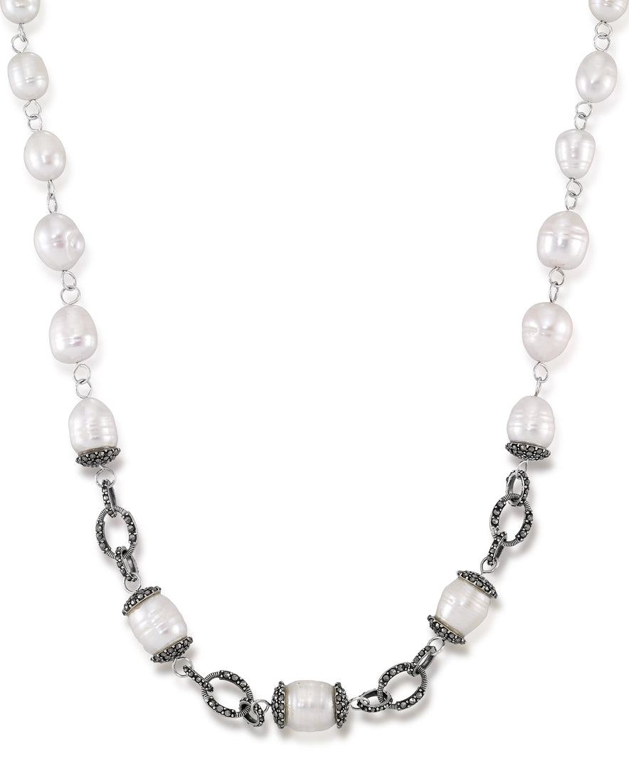 Sterling Silver_Tori Hill® Genuine Marcasite and Freshwater Cultured Pearl Necklace_I_Heart_1