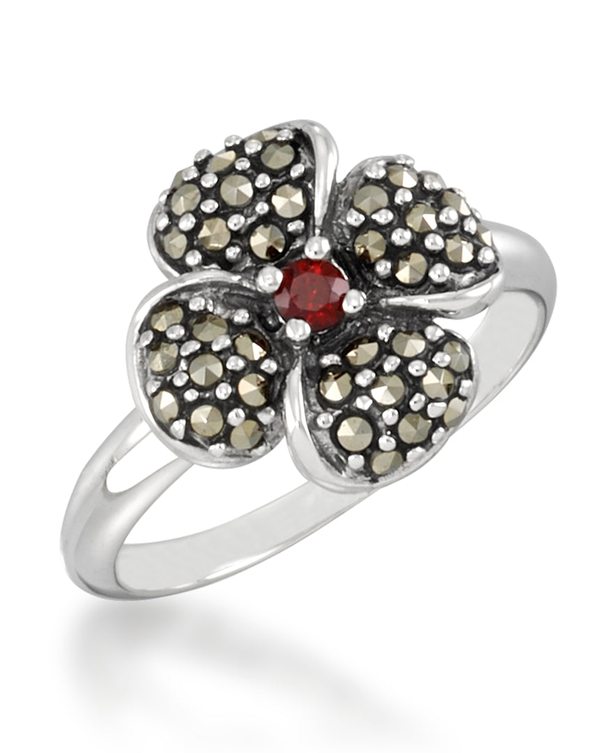 Sterling Silver_Tori Hill® Genuine Marcasite and Garnet Sculpted Flower Ring_I_Heart_1