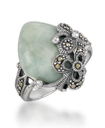 Load image into Gallery viewer, Sterling Silver_Tori Hill® Genuine Marcasite and Jade Marquise Floral Ring_I_Heart_1