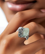 Load image into Gallery viewer, Sterling Silver_Tori Hill® Genuine Marcasite and Jade Marquise Floral Ring_I_Heart_1