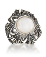 Load image into Gallery viewer, Sterling Silver_Tori Hill® Genuine Marcasite and Mother of Pearl Baroque Style Ring_I_Heart_1