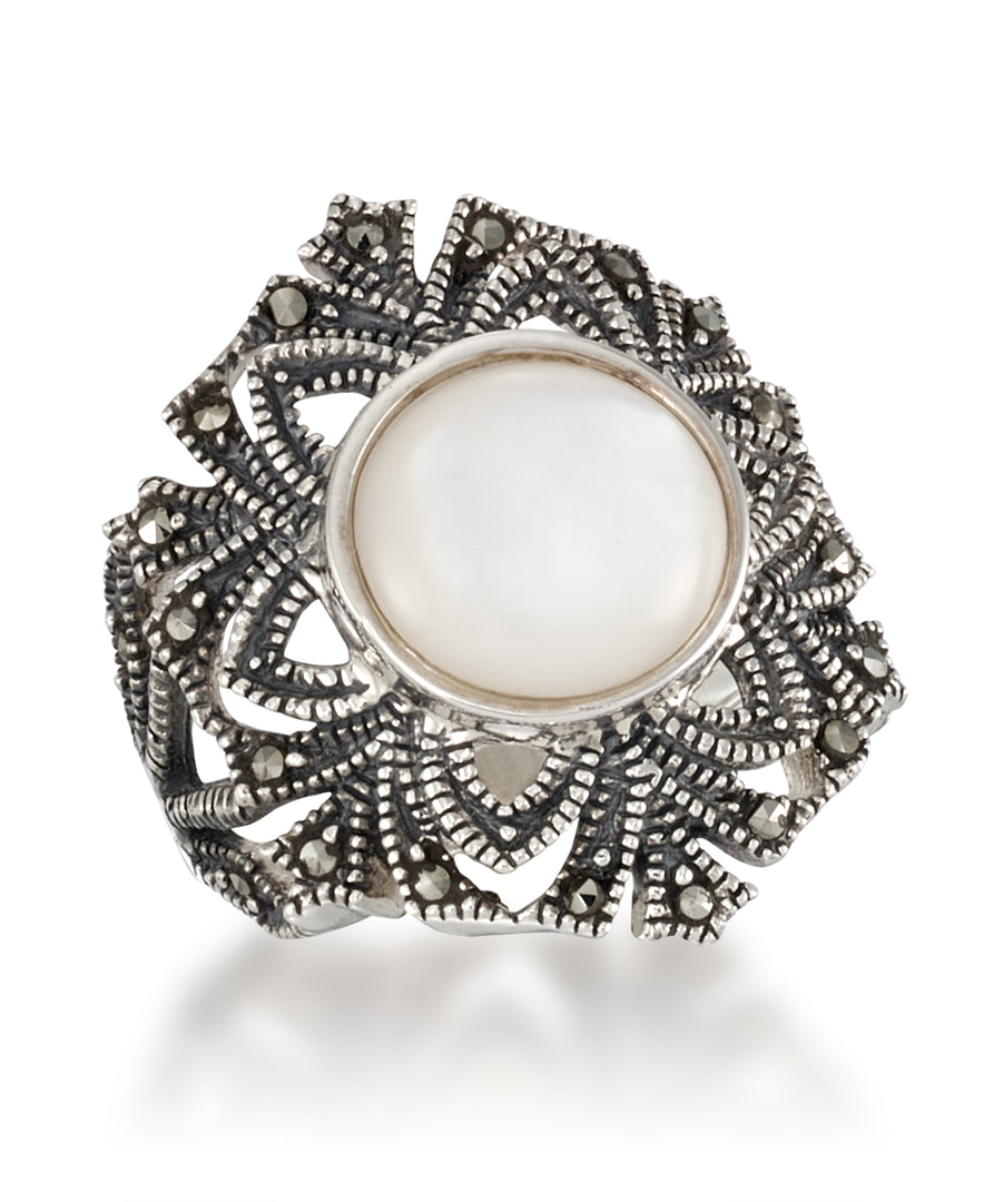 Sterling Silver_Tori Hill® Genuine Marcasite and Mother of Pearl Baroque Style Ring_I_Heart_1