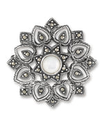 Load image into Gallery viewer, Sterling Silver_Tori Hill® Genuine Marcasite and Mother of Pearl Cluster Flower Broach_I_Heart_1