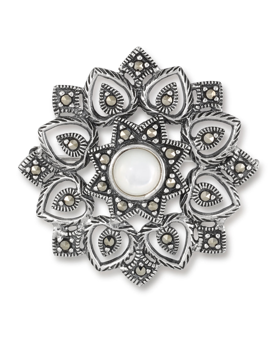 Sterling Silver_Tori Hill® Genuine Marcasite and Mother of Pearl Cluster Flower Broach_I_Heart_1