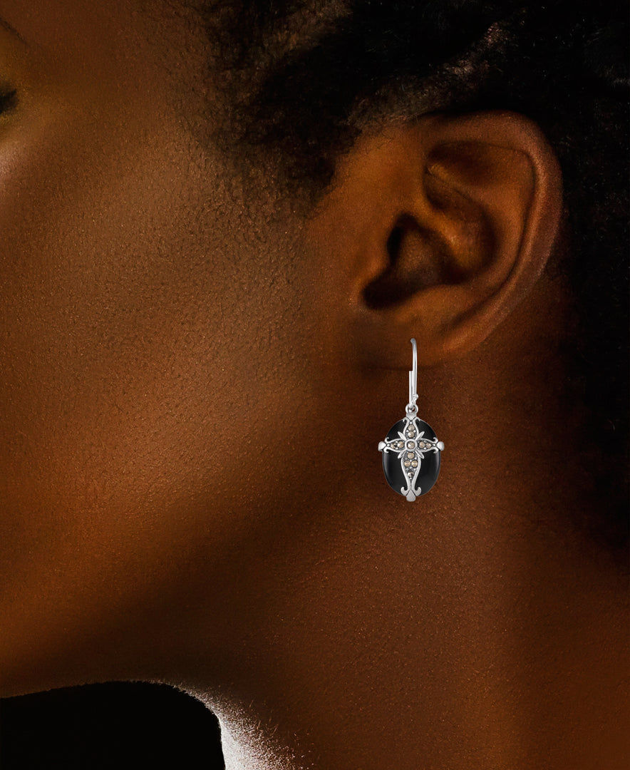 Sterling Silver_Tori Hill® Genuine Marcasite and Onyx Victorian Cross Dangle Earrings_I_Heart_1