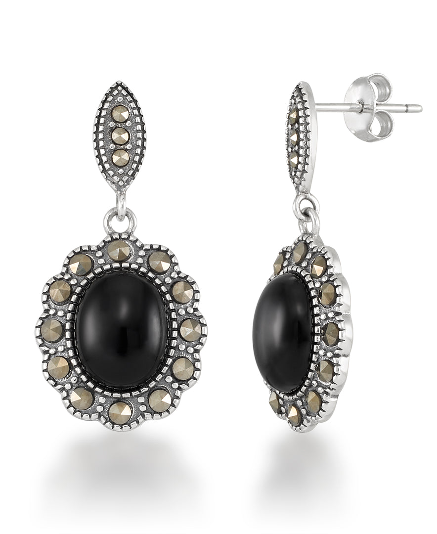 Sterling Silver_Tori Hill® Genuine Marcasite and Onyx round Halo Dangle Earrings_I_Heart_1