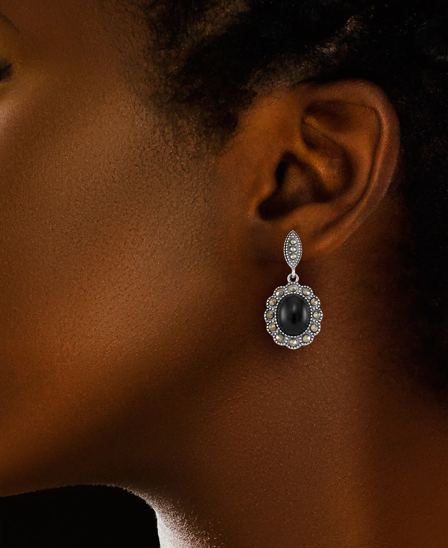 Sterling Silver_Tori Hill® Genuine Marcasite and Onyx round Halo Dangle Earrings_I_Heart_1