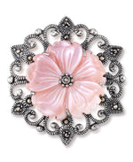 Load image into Gallery viewer, Sterling Silver_Tori Hill® Genuine Marcasite and Pink Mother of Pearl Flower Broach_I_Heart_1