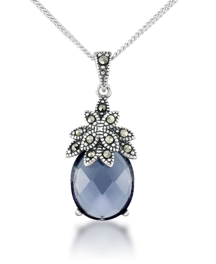 Sterling Silver_Tori Hill® Genuine Marcasite and Simulated Amethyst Pineapple Pendant 18"_I_Heart_1