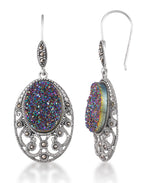 Load image into Gallery viewer, Sterling Silver_Tori Hill® Genuine Marcasite and Purple Gradient Drusy Dangle Earrings_I_Heart_1