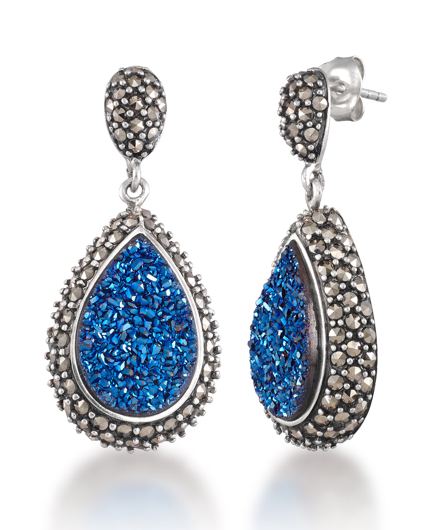 Sterling Silver_Tori Hill® Genuine Marcasite and Royal Blue Drusy Teardrop Earrings_I_Heart_1