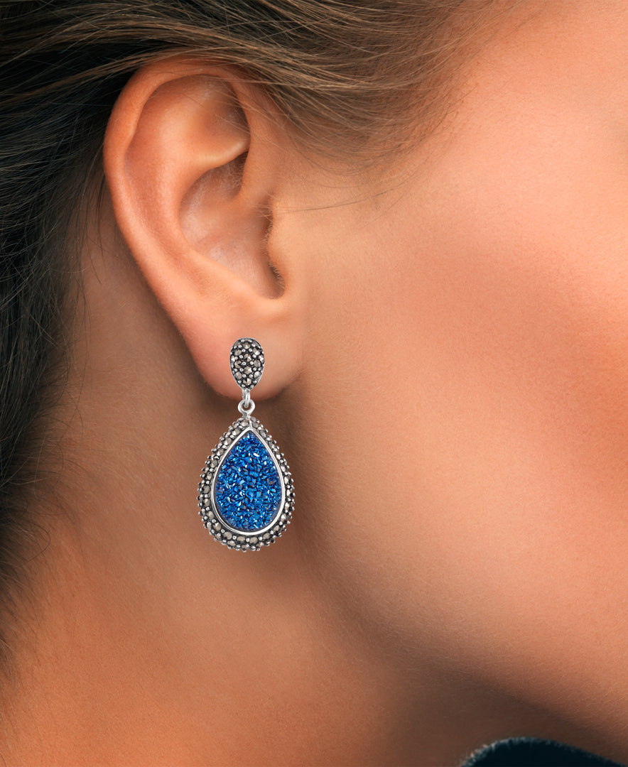 Sterling Silver_Tori Hill® Genuine Marcasite and Royal Blue Drusy Teardrop Earrings_I_Heart_1