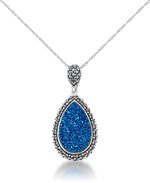 Load image into Gallery viewer, Sterling Silver_Tori Hill® Genuine Marcasite and Royal Blue Drusy Teardrop Pendant, 18" Chain_I_Heart_1
