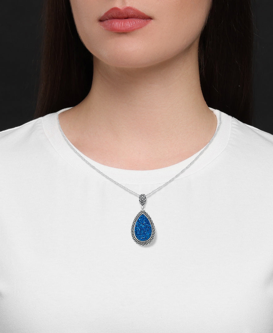 Sterling Silver_Tori Hill® Genuine Marcasite and Royal Blue Drusy Teardrop Pendant, 18" Chain_I_Heart_1