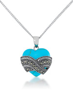 Load image into Gallery viewer, Sterling Silver_Tori Hill® Genuine Marcasite and Silmulated Turqouise Heart Pendant, 18"_I_Heart_1