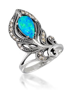 Load image into Gallery viewer, Sterling Silver_Tori Hill® Genuine Marcasite and Simulated Abalone Peacock Feather Ring_I_Heart_1