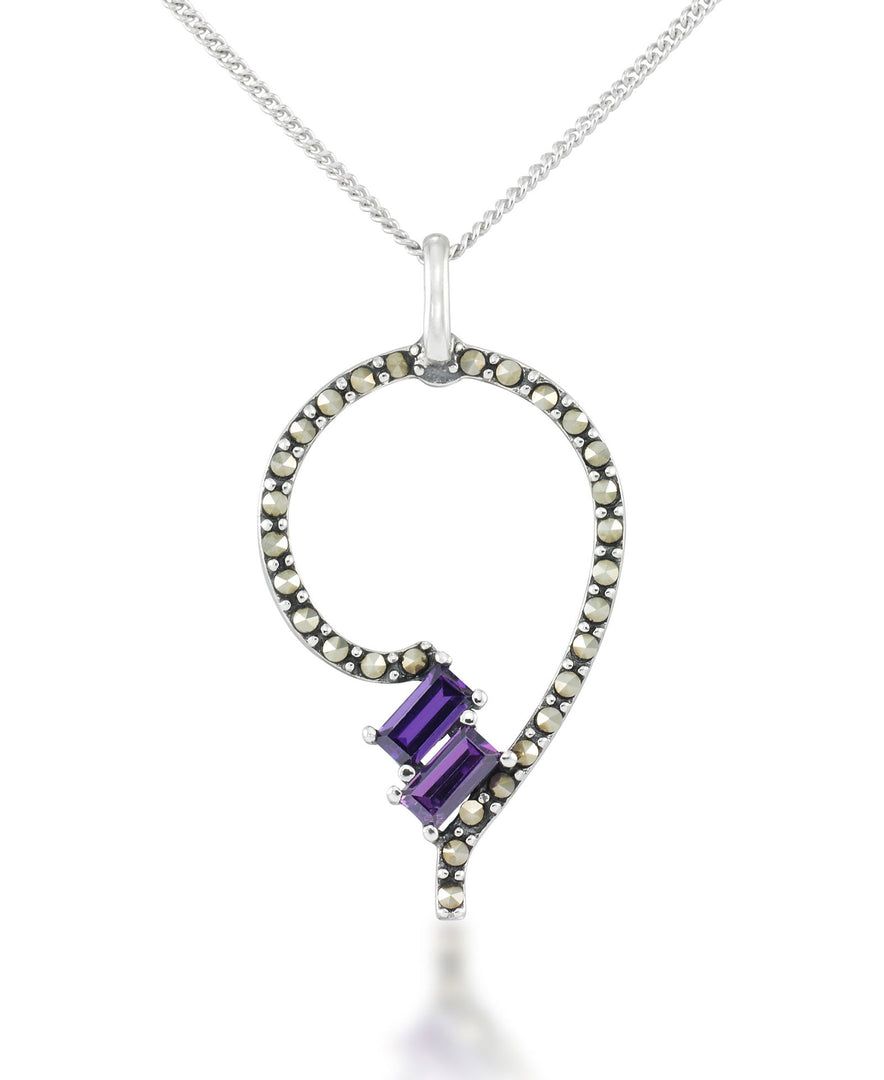 Sterling Silver_Tori Hill® Genuine Marcasite and Simulated Amethyst Freeform Pendant 18"_I_Heart_1