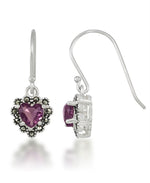 Load image into Gallery viewer, Sterling Silver_Tori Hill® Genuine Marcasite and Simulated Amethyst Heart Dangle Earrings_I_Heart_1