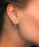 Load image into Gallery viewer, Sterling Silver_Tori Hill® Genuine Marcasite and Simulated Amethyst Heart Dangle Earrings_I_Heart_1