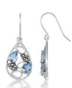 Load image into Gallery viewer, Sterling Silver_Tori Hill® Genuine Marcasite and Simulated Sapphire Teardrop Dangle Earrings_I_Heart_1