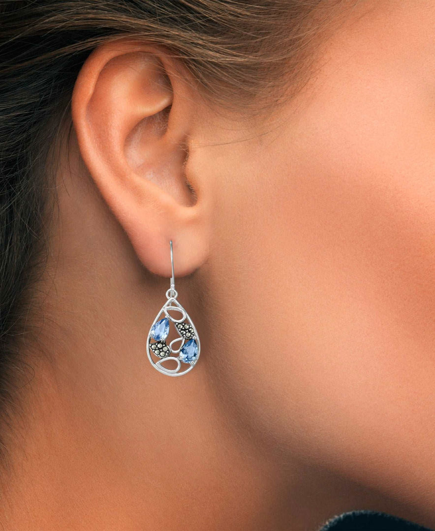 Sterling Silver_Tori Hill® Genuine Marcasite and Simulated Sapphire Teardrop Dangle Earrings_I_Heart_1