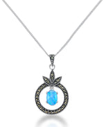 Load image into Gallery viewer, Sterling Silver_Tori Hill® Genuine Marcasite and Simulated Opal Fleur De Lis Circle Pendant, 18" Chain_I_Heart_1