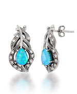 Load image into Gallery viewer, Sterling Silver_Tori Hill® Genuine Marcasite and Simulated Opal Peacock Demi Hoop Earrings_I_Heart_1