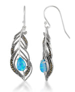 Load image into Gallery viewer, Sterling Silver_Tori Hill® Genuine Marcasite and Simulated Opal Peacock Feather Dangle Earrings_I_Heart_1