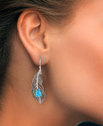 Load image into Gallery viewer, Sterling Silver_Tori Hill® Genuine Marcasite and Simulated Opal Peacock Feather Dangle Earrings_I_Heart_1