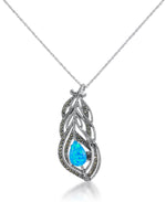 Load image into Gallery viewer, Sterling Silver_Tori Hill® Genuine Marcasite and Simulated Opal Peacock Feather Pendant, 18" Chain_I_Heart_1