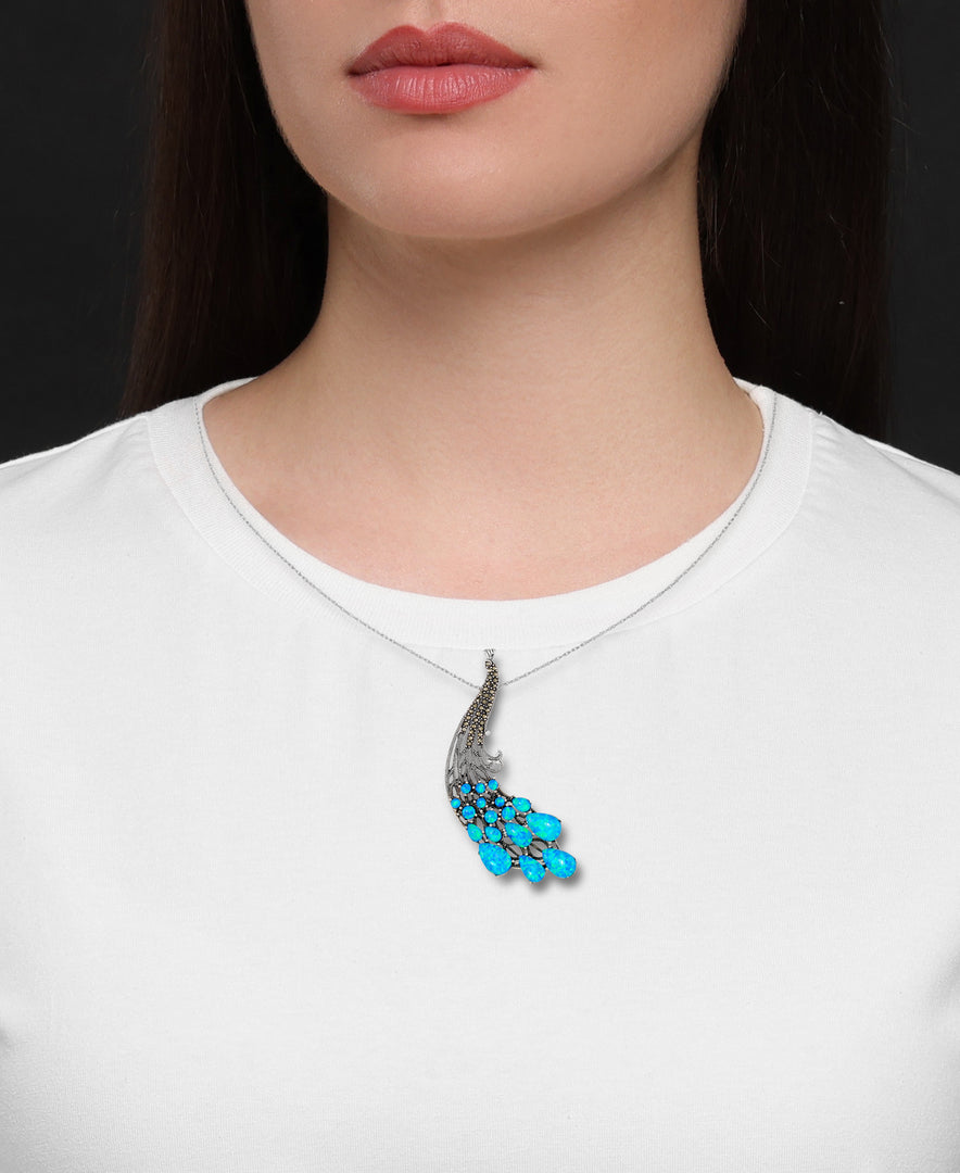 Sterling Silver_Tori Hill® Genuine Marcasite and Simulated Opal Peacock Pendant, 18"_I_Heart_1