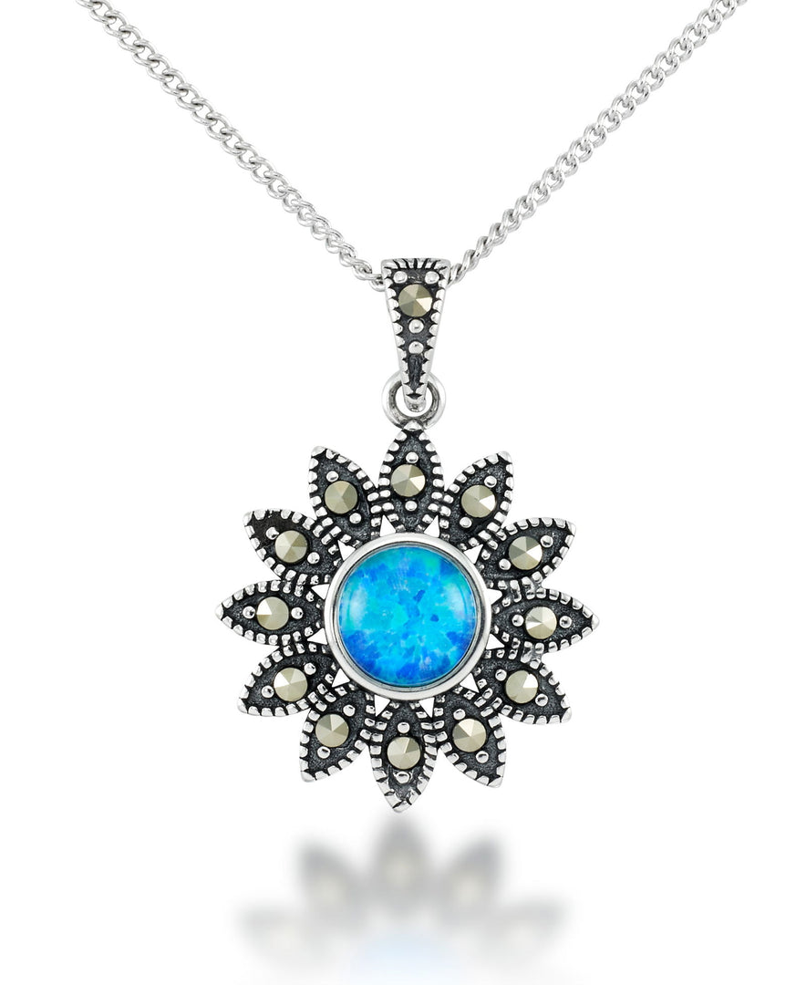 Sterling Silver_Tori Hill® Genuine Marcasite and Simulated Opal Sun Pendant 18"_I_Heart_1