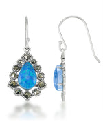 Load image into Gallery viewer, Sterling Silver_Tori Hill® Genuine Marcasite and Simulated Opal Teardrop Dangle Earrings_I_Heart_1
