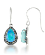 Load image into Gallery viewer, Sterling Silver_Tori Hill® Genuine Marcasite and Simulated Opal Teardrop Dangle Earrings_I_Heart_1